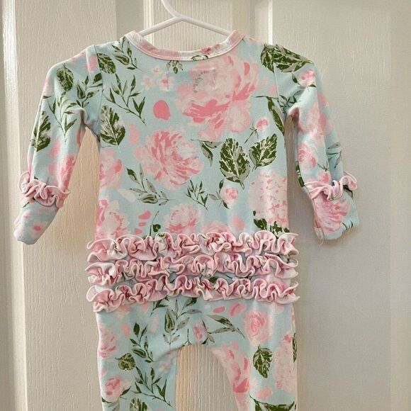 SweetHoney OG Ruffled Dreamer PJ Sleeper Zippy Blue Floral Girls Size 6 Months - Picture 9 of 12